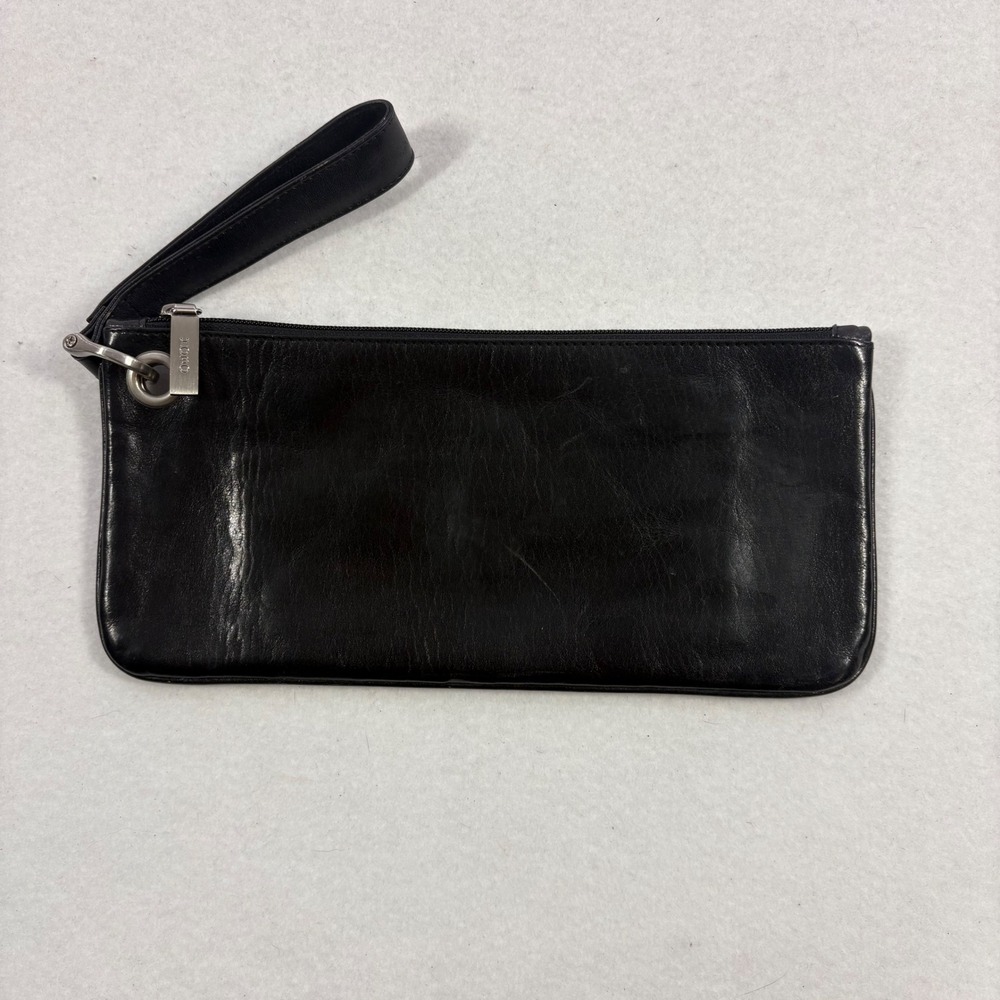 Hobo Wristlet Clutch Black Leather Zip Card Slots 11x5 Y2K 90s CBK Rachel Green